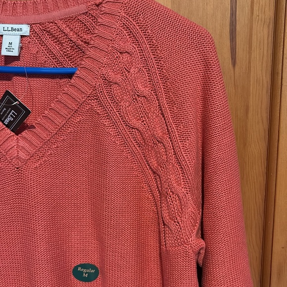 NWT L.L. Bean Double L V-Neck Tunic some cable design Sweater M Reg Mineral Red - Picture 5 of 14